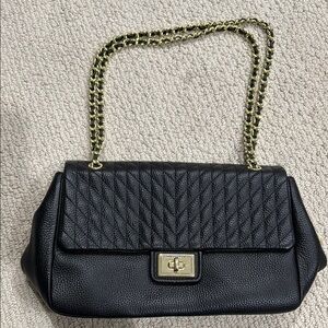 Karl Lagerfeld Black and Gold Quilted Shoulder Bag with Chain Strap